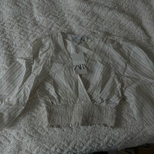 Zara kimono style semi cropped linen blouse